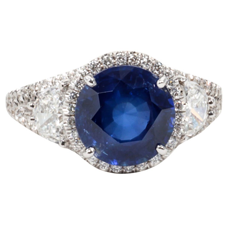 Natural No Heat Round Vivid Cornflower Blue Sapphire Diamond Ring