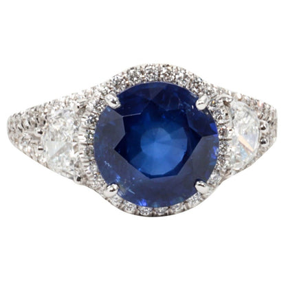 Natural No Heat Round Vivid Cornflower Blue Sapphire Diamond Ring