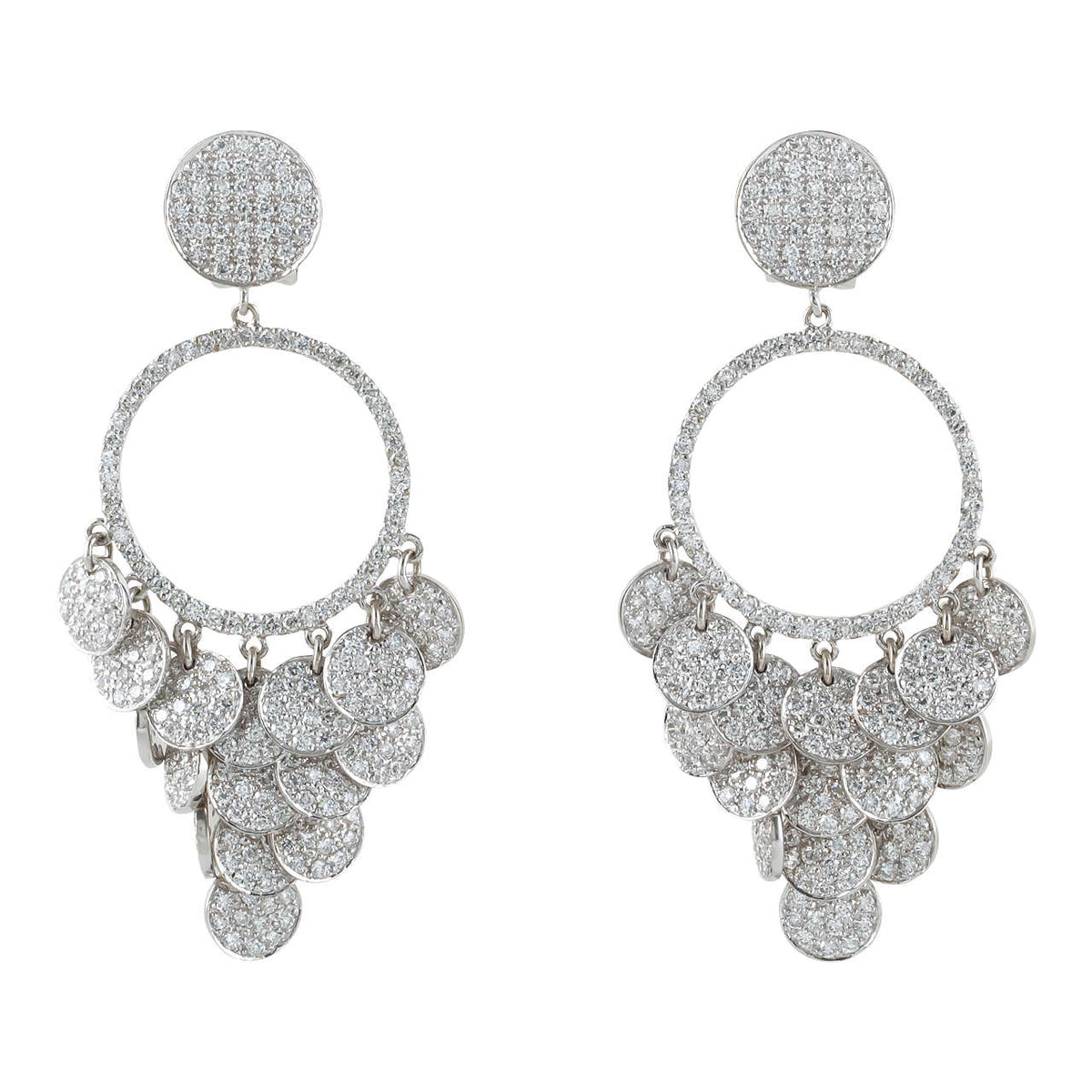 Elegant 18k White Gold Pave Diamond Chandelier Drop Earrings