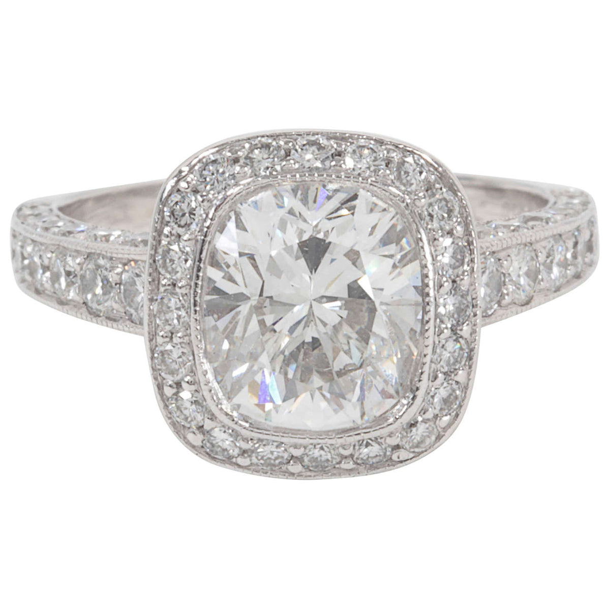GIA Certified 2.03 Carat Cushion Cut Diamond Platinum Engagement Ring