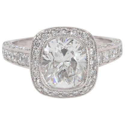 GIA Certified 2.03 Carat Cushion Cut Diamond Platinum Engagement Ring