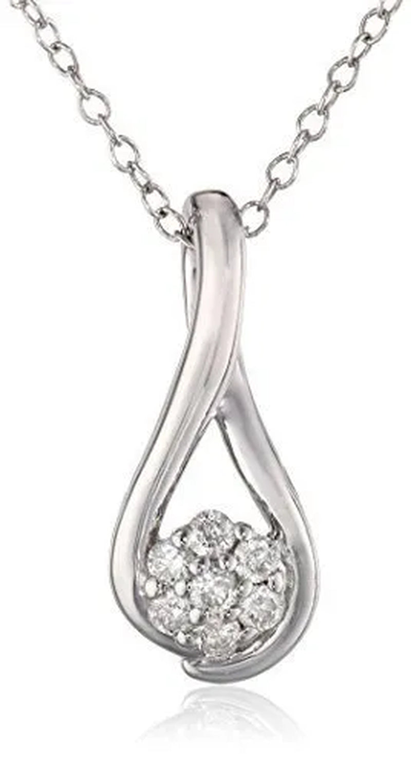 Sterling Silver Diamond Twist Cluster Pendant Necklace (1/7 cttw, J-K Color, I2-I3 Clarity), 18"