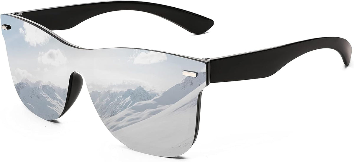 Sunglasses, Rimless Mirrored Sun Glasses with Reflective One-Piece Lens, B4114