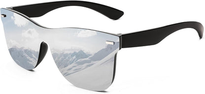 Sunglasses, Rimless Mirrored Sun Glasses with Reflective One-Piece Lens, B4114