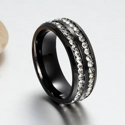 Womens Men's Fashion Double Rows Crystal gold silver black Titanium Steel Wedding Jewelry Ring 6-11