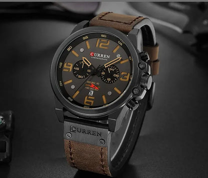 CURREN Men Quartz Watch Army Military Water-proof Calendar Chronograph Wristwatch Leather Strap Male Sport Watches