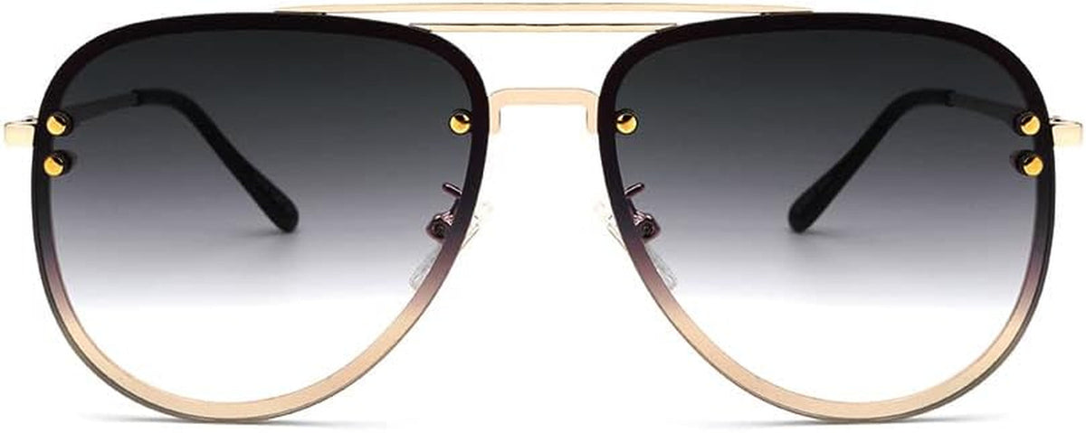 Premium Rimless Oversized Aviator Sunglasses for Women, Polarized PC Lens UV Protection Women’s Shade VF2203