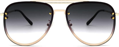 Premium Rimless Oversized Aviator Sunglasses for Women, Polarized PC Lens UV Protection Women’s Shade VF2203