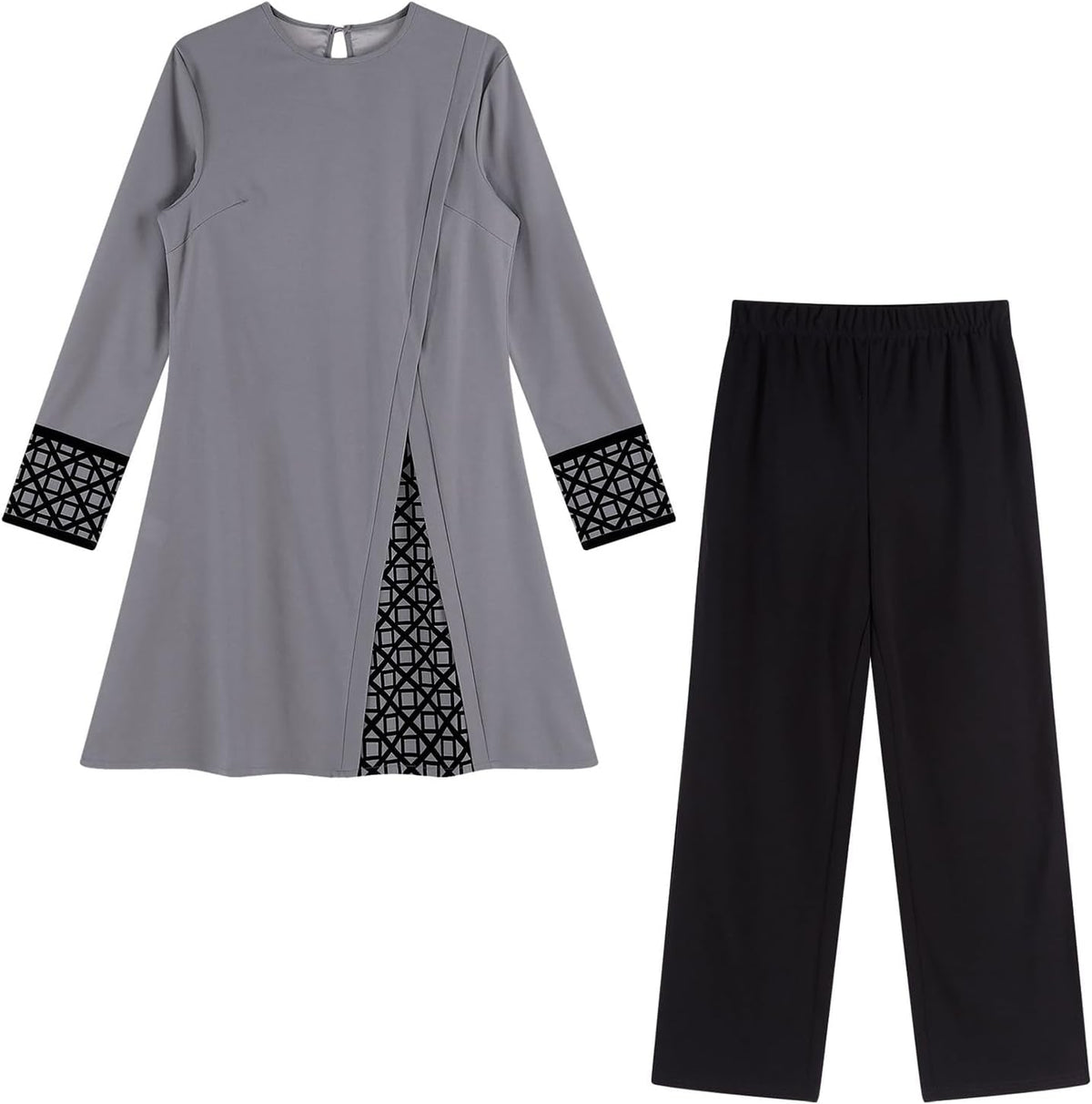 Womens Muslim Abaya 2-Piece Suits Long Sleeve Robe with Pants Outfit Islamic Prayer Clothes Sets