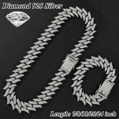 Iced Out Chain 925 Silver Diamond Miami Cuban Chain Link Choker Hip Hop Jewelry Silver Chain for Men Necklace Bracelet 7-24 Inch