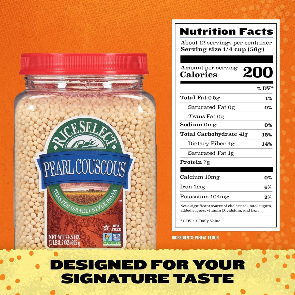 Pearl Couscous, Israeli-Style Wheat Couscous Pasta, Non-Gmo, 24.5-Ounce Jar, (Pack of 1)