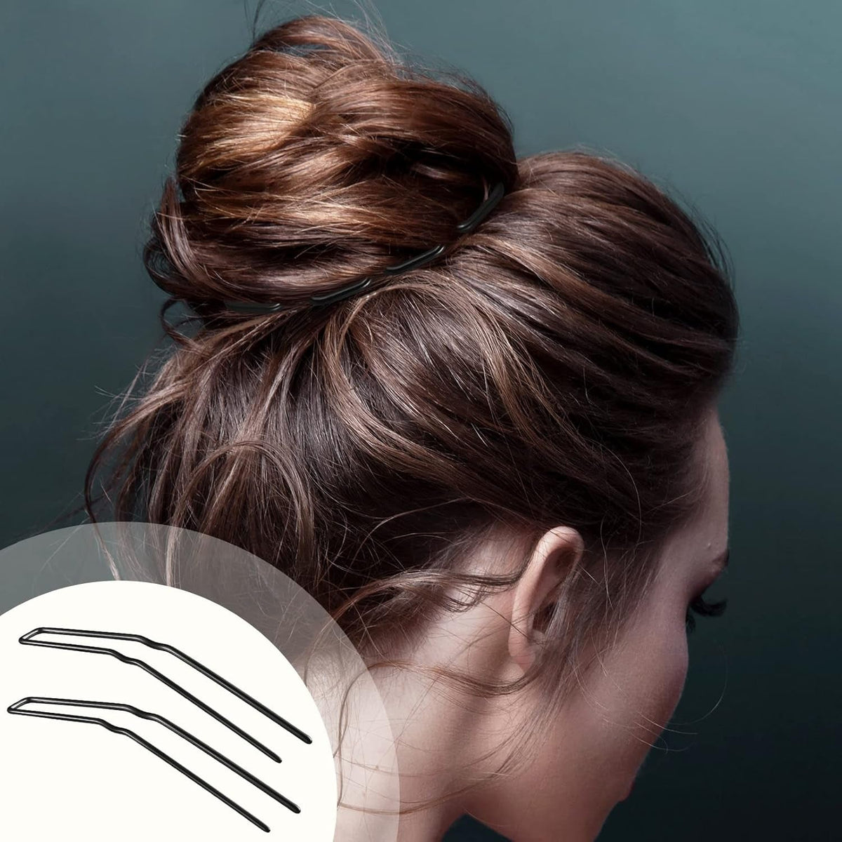 24 Pcs U Shaped Hair Pins, Ballet Bobby Pins for Updo with Storage Box, Metal U Bun Hair Forks for Women Girls, Thick, Thin, Long, Curly Hair - Hair Styling (Black, 2.5 Inch)
