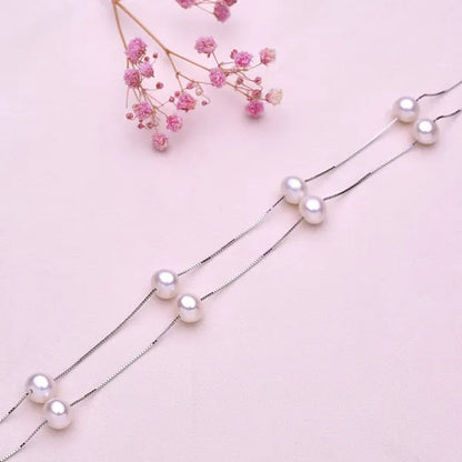 Natural White Freshwater Pearl Real 925 Sterling Silver Chain Necklace for Women Party Gifts Fine Jewelry