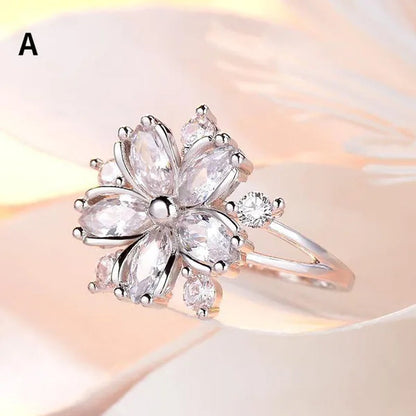 New Elegant Fashion Cherry Blossom Princess Engagement Ring Bridal Romantic Cherry Blossom Zircon Women's Ring Party Gift Pink Ring