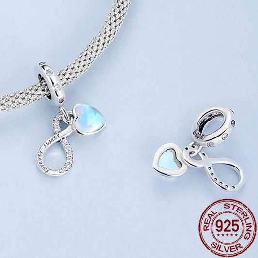 925 Sterling Silver Eternal Sisterhood Pendant Infinite Symbol Love Heart Zircon Pendant Charm for Women Bracelet Necklace DIY
