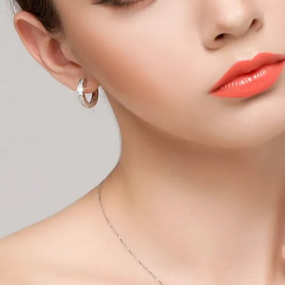 Luxury 925 Silver Elegant Heart Diamond Hoop Ear Stud Earrings for Women Round Wedding Bridal Jewelry
