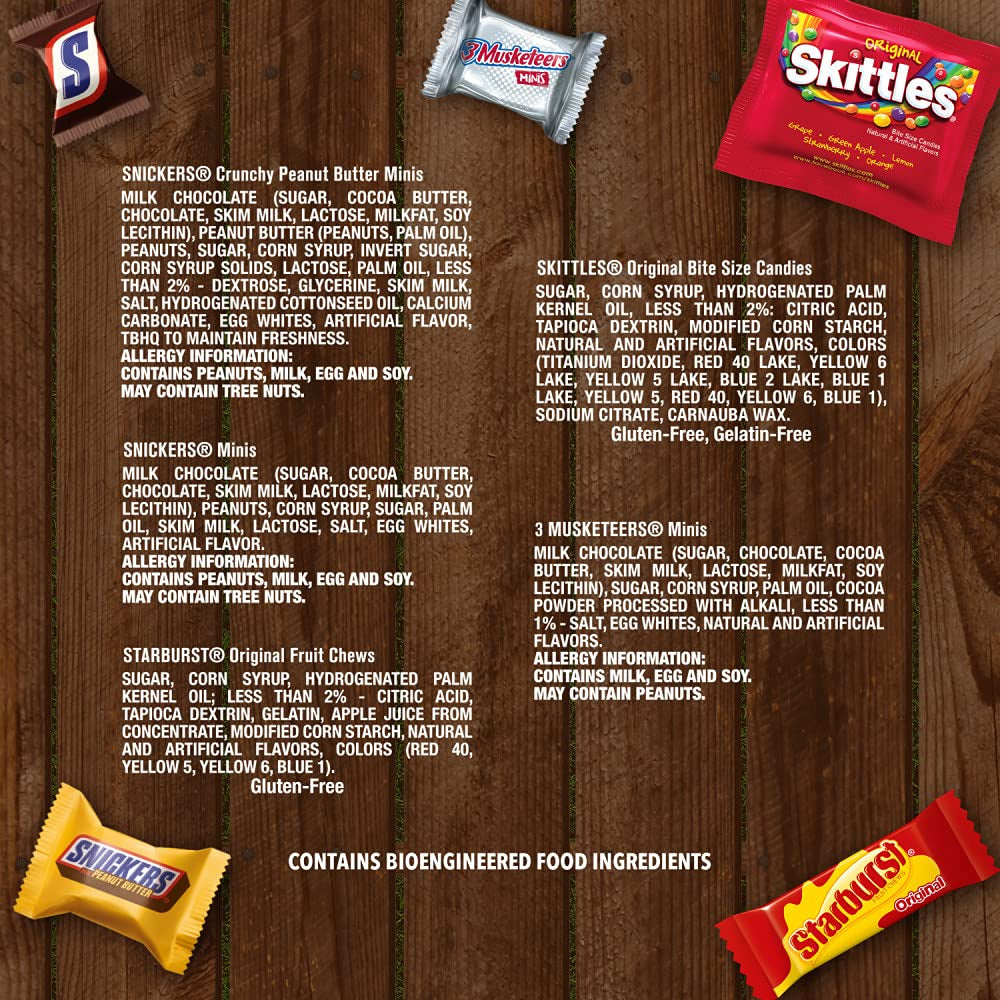 SNICKERS Chocolate Candy, SKITTLES Original Chewy Candy, STARBURST Original Chewy Candy & 3 MUSKETEERS Assorted Bulk Candy Variety Pack, 80.36 Oz Bag