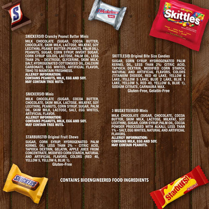 SNICKERS Chocolate Candy, SKITTLES Original Chewy Candy, STARBURST Original Chewy Candy & 3 MUSKETEERS Assorted Bulk Candy Variety Pack, 80.36 Oz Bag
