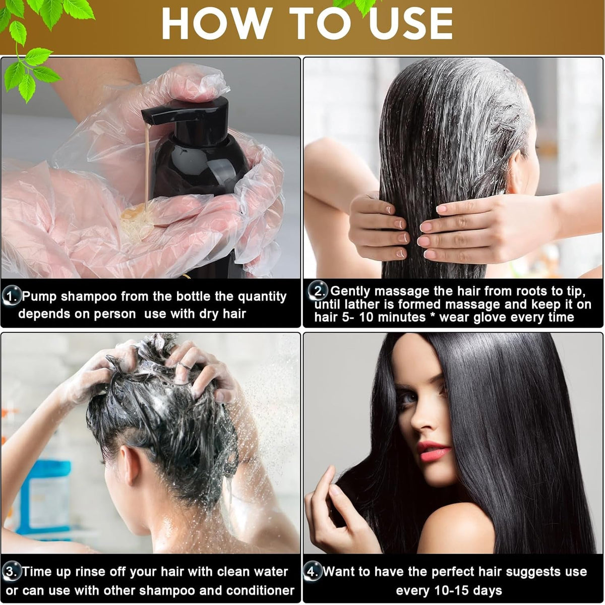 Hair Dye Shampoo for Gray Hair, 3 in 1 Herbal Dye for Women Men, Hair Color Shampoo 500Ml (Black)