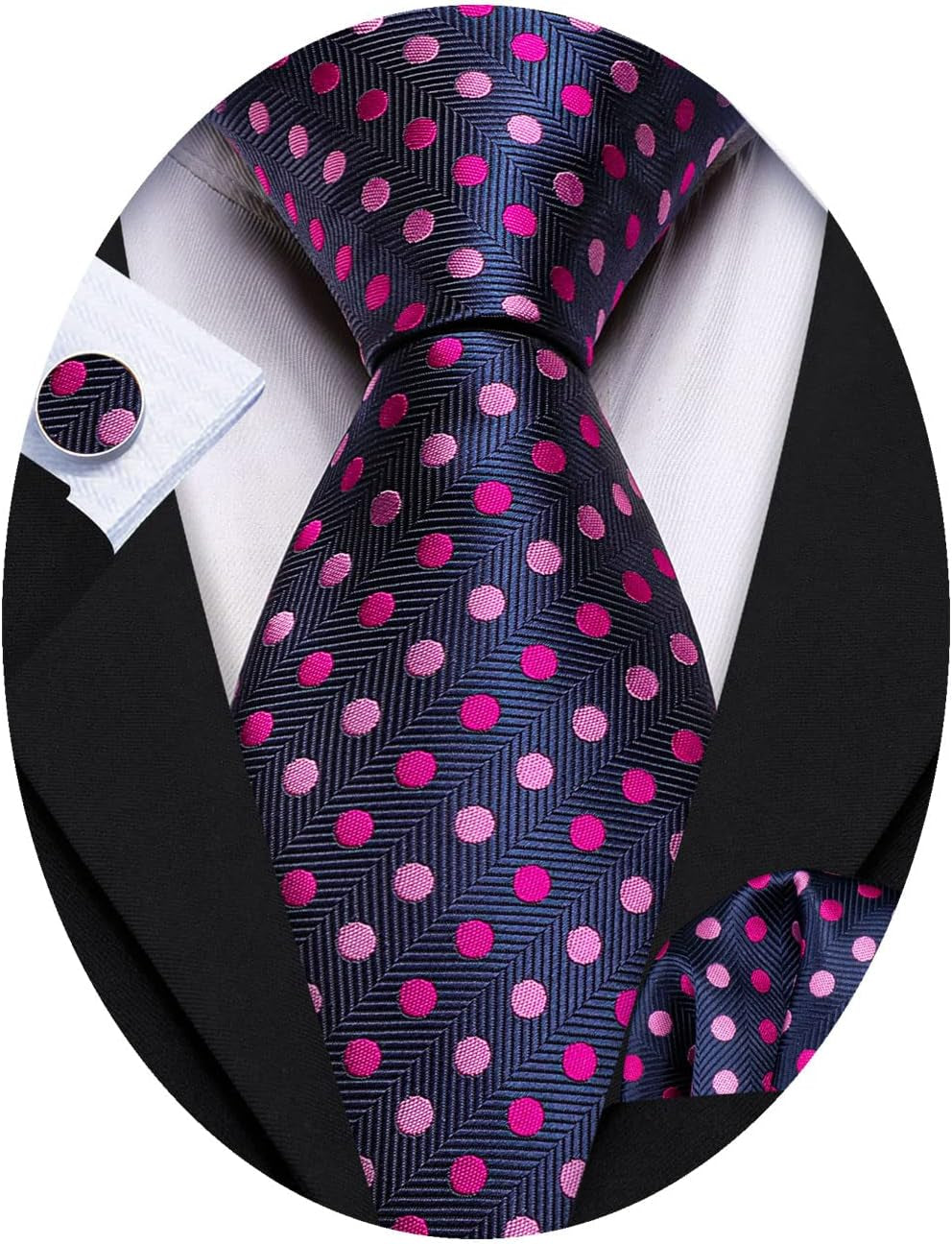 Men'S Tie Set Polka Dot Handkerchief Cufflinks Plaid Fashion Neckties Wedding Business