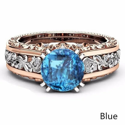 10mm Round Cut Rose & White Gold Plated 925 Sterling Silver Champagne & White Topaz Bridal Engagement Two Tone Gold Ring Size 5-11