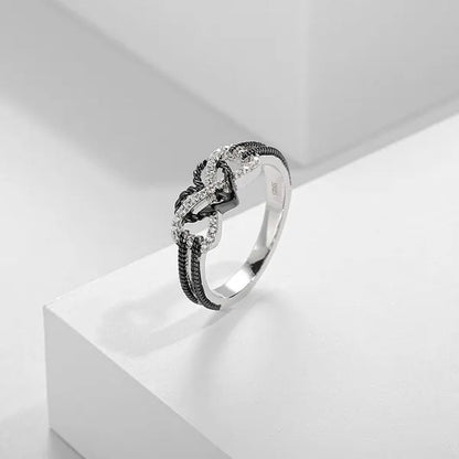 High Quality Exquisite Two Tone Plated Rose Gold / Black Filled 925 Sterling Silver Rings for Women Natural White Sapphire Diamond Ring Bride Princess Wedding Engagement Heart Ring