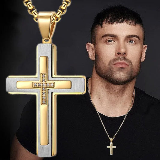 Luxury Fashion Creative Men's Diamond Cross Necklace Diamond Cross Pendant Amulet Pendant Hip-hop Necklace Men's Religious Cross Jewelry Party Anniversary Gift