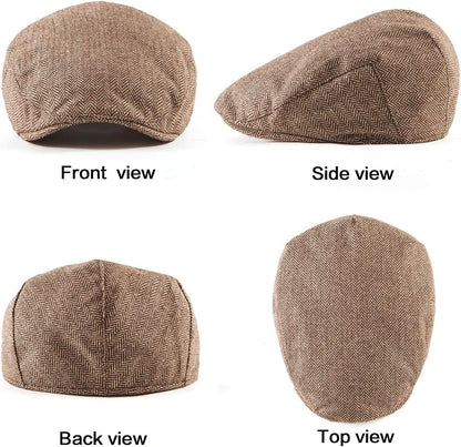 2Pack Adjustable Newsboy Hats for Men Flat Cap Irish Cabbie Wool Blend Tweed