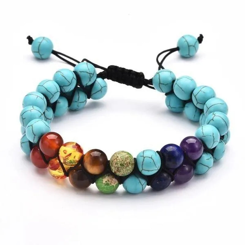 7 Chakra Bracelet Natural Healing Stones Beads Bracelet Double Layered Adjustable Macrame Woven Rope Chain Yoga Bracelet(4Colors)