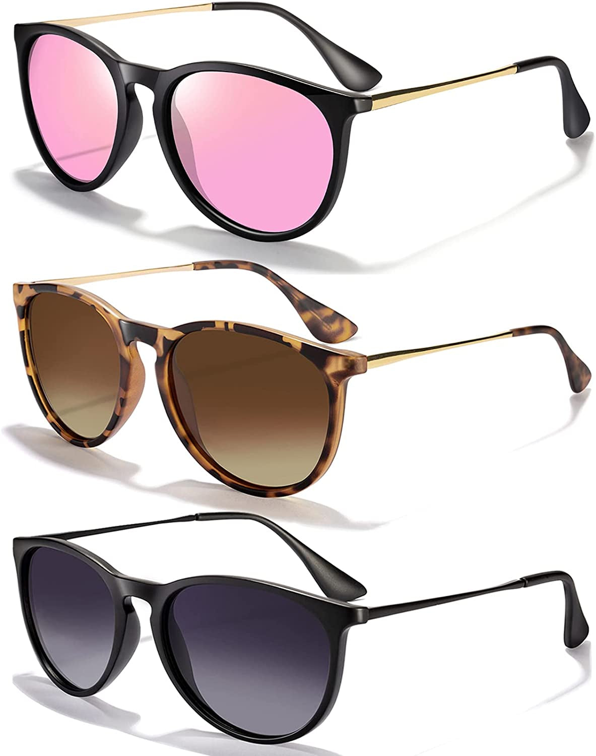 Sunglasses Womens Men Polarized UV Protection Trendy Vintage Retro Round Mirrored Lens Sunglasses For Women
