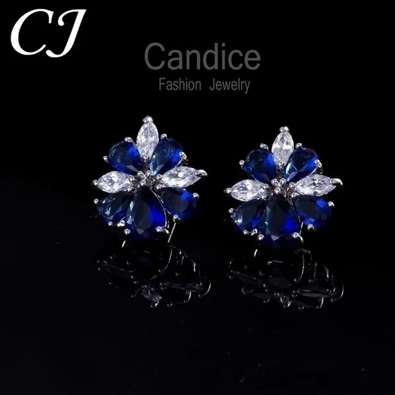 CANDICE White Gold Plated Marquise Red Zirconia Stone Necklace Earrings Sets for Wedding Luxury Party CZ Jewelry Set