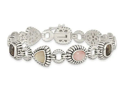 Pink, Black and White Mother of Pearl Bracelet in Sterling Silver (7.75 Inches)