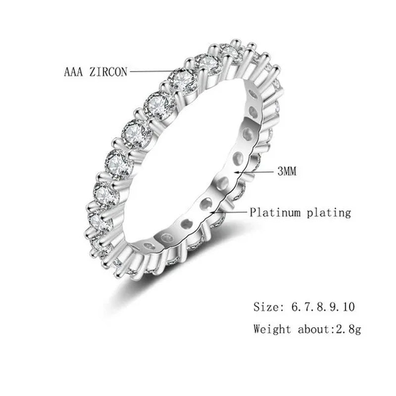 New Design Rings Silver Jewelry Custom Jewelry 925 Sterling Silver Cz Antique Eternity Ring Inlay Cubic Zirconia Unique Shaped Ring for Women Wedding Band