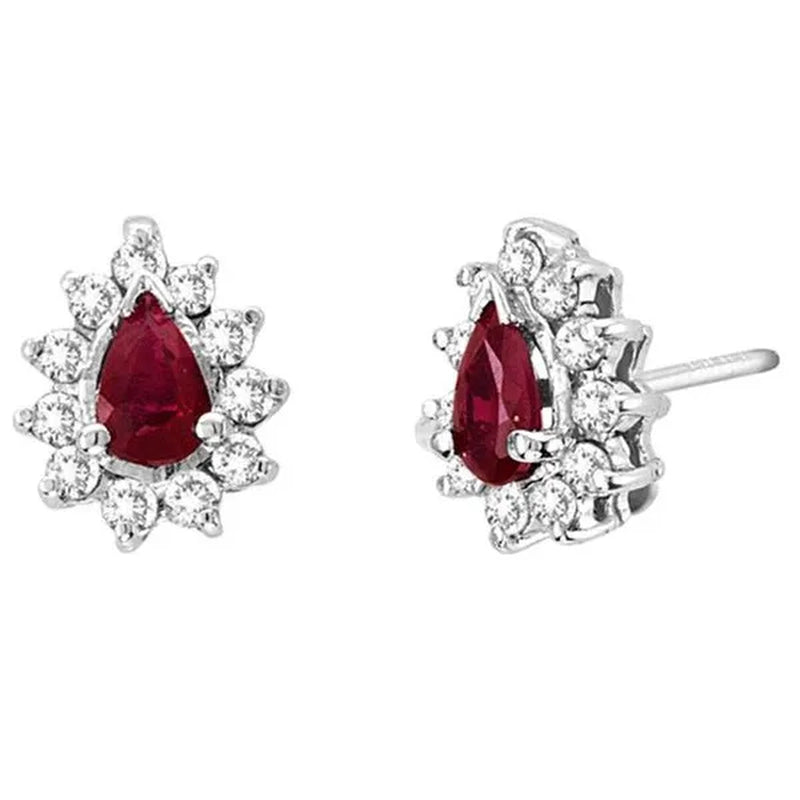 0.80 Ct. Diamond And Natural Heated Ruby Earring In 14K Gold
