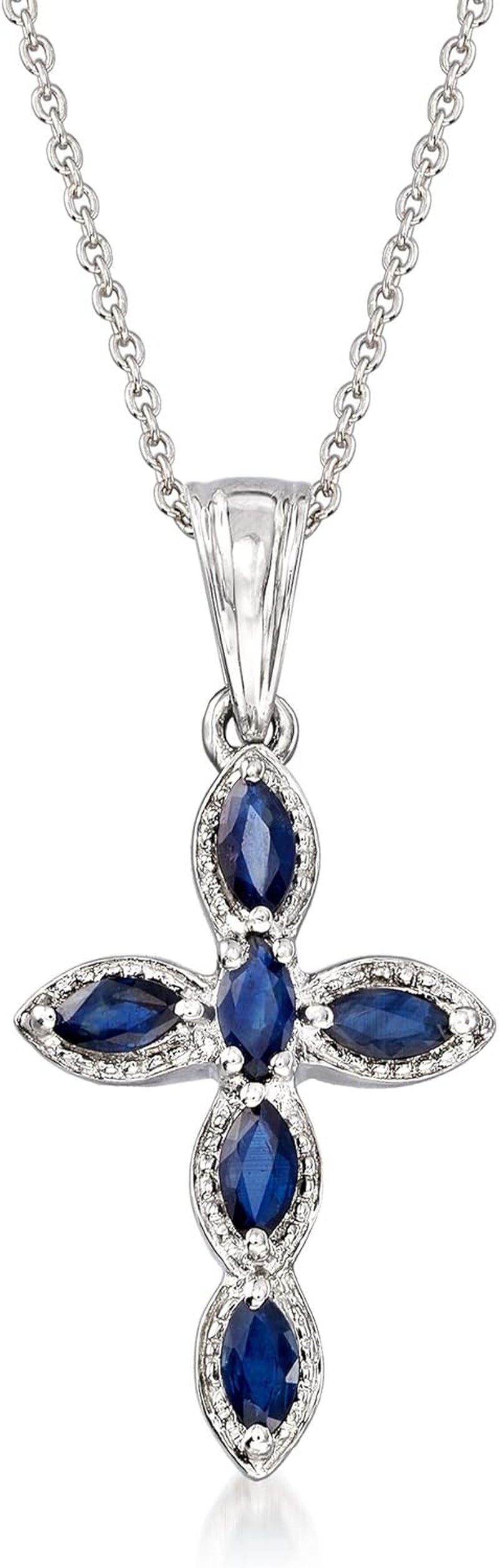 0.80 Ct. T.W. Sapphire Cross Pendant Necklace in Sterling Silver. 18 Inches
