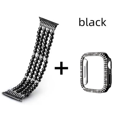 Diamond Case + Pearl Strap for apple watch strap 40mm 44mm 41mm 45mm 38mm 42mm 40mm iWatch series 3 4 5 6 se 7 strap