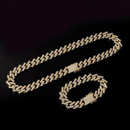 Iced Out Cuban Link Chain Necklace Chain Hip Hop Jewelry Choker Gold Silver Chain for Men Rapper Necklaces Bracelet 8-30 Inch
