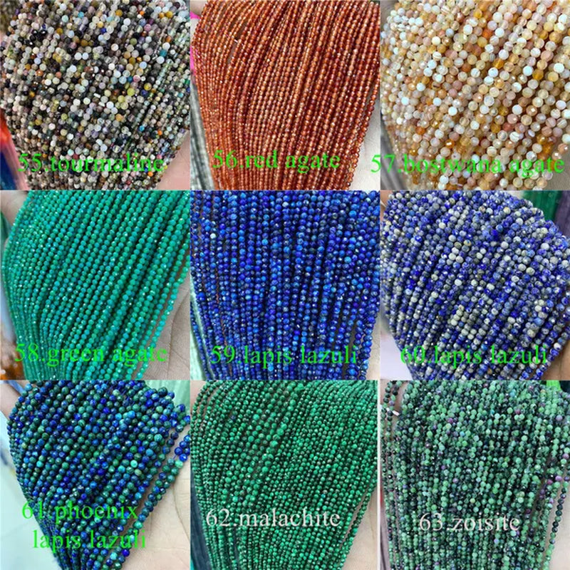 Natural 2 3 4MM Tiny Small Beads Ruby Sapphire Gemstone Beads Faceted Round Loose Beads For DIY Necklace Bracelet Jewelry Making 15.5''