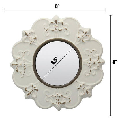 Small round White French Provincial Mirror (8 In. H X 8 In. W)