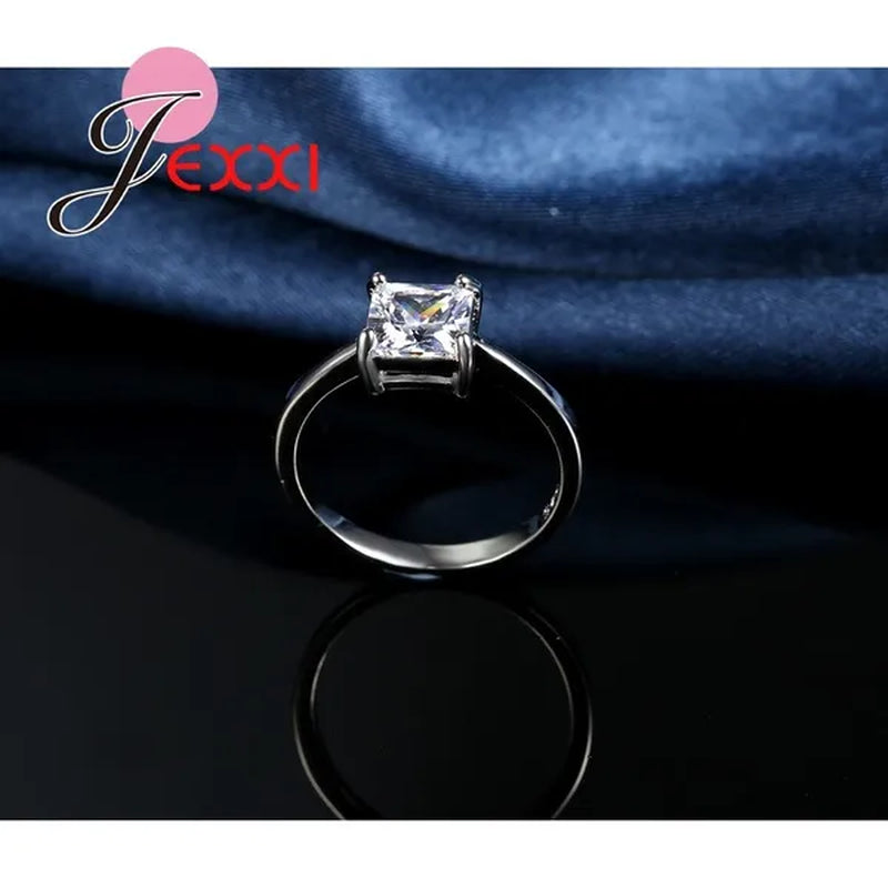 Elegant Wedding Bridal Jewelry Necklace Earring Ring Set For Women Fashion Silver Chain Crystal Pendant Birthday Gifts