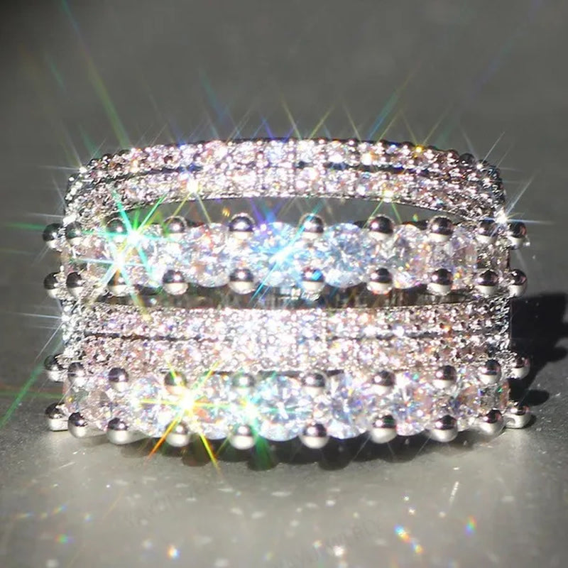 Princess Cubic Zirconia Statement Multilayer Ring Natural Gemstones White Sapphire Ring Anniversary Wedding Bride Engagement Band Charm Mum Ring Jewelry Valentine's Day Gifts Christmas Gift