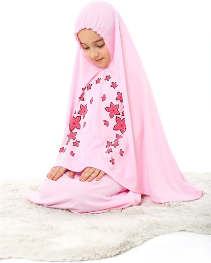 Girl'S Prayer Dress with Star Printed Long Headscarf