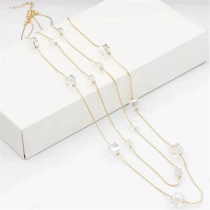 Women's Square Long Chain Sweater Necklace Fashion Double Long Tassel Necklace