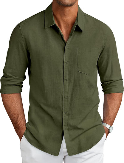 Men'S Long Sleeve Button down Shirts Casual Cotton Linen Shirts Summer Beach Shirt with Pocket