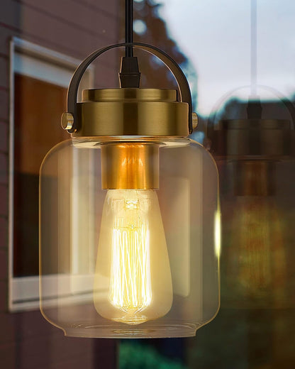 HWH Pendant Lights 2 Pack, Modern Glass Hanging Light Fixtures for Kitchen Island, Industrial Island Light for Dining Room, Bedroom, Schoolhouse, Black and Gold Finish, 5HZG61M1L-2 BK+BG