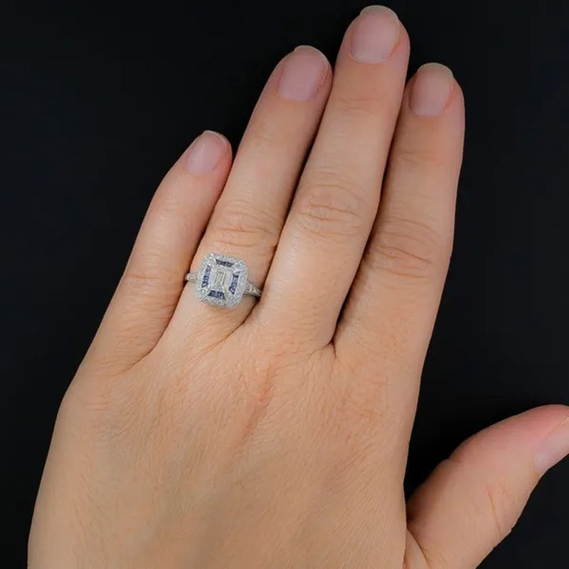 1.69 Carat Emerald-Cut Art Deco Style Sapphire Engagement Ring