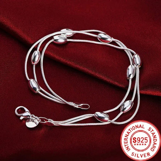 HOT! Fashion Exquisite 925 Sterling Silver Beads Chain Beautiful Bracelets for Women Fashion Wedding Cute Charm Bracelets Jewelry