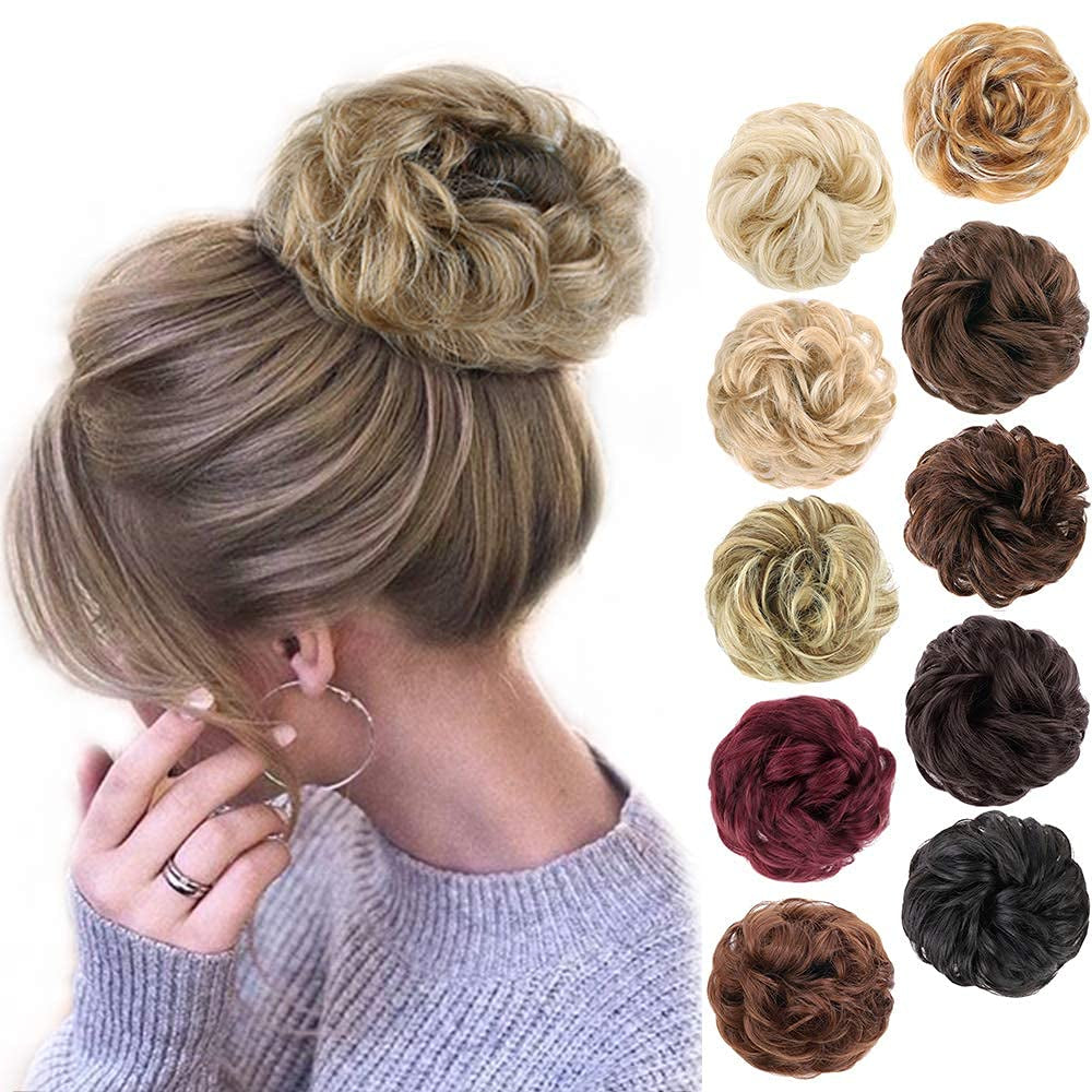 1PCS Messy Hair Bun Hair Scrunchies Extension Curly Wavy Messy Synthetic Chignon for Women (27/613#)