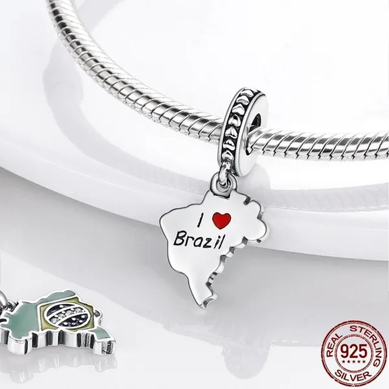 The New 925 Sterling Silver Brazil Map Pendant Charms Fit Original Bracelet Necklace DIY Jewelry