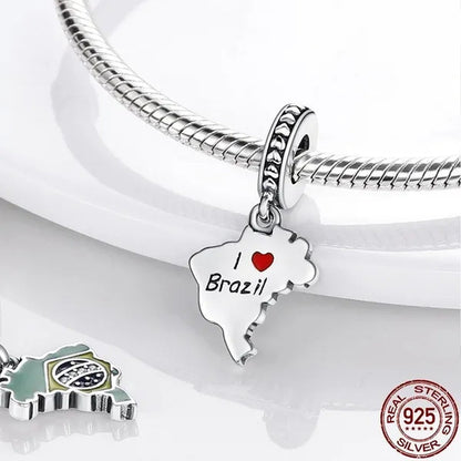 The New 925 Sterling Silver Brazil Map Pendant Charms Fit Original Bracelet Necklace DIY Jewelry